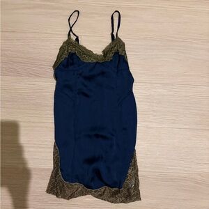 Free People Navy and Olive Lace Chemise